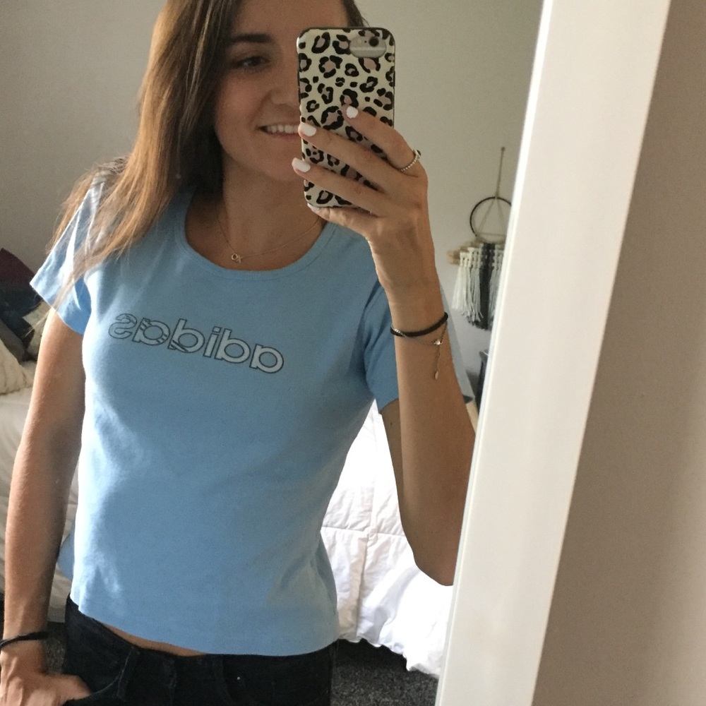 Vintage Pale Blue Adidas logo Graphic tee Crop top